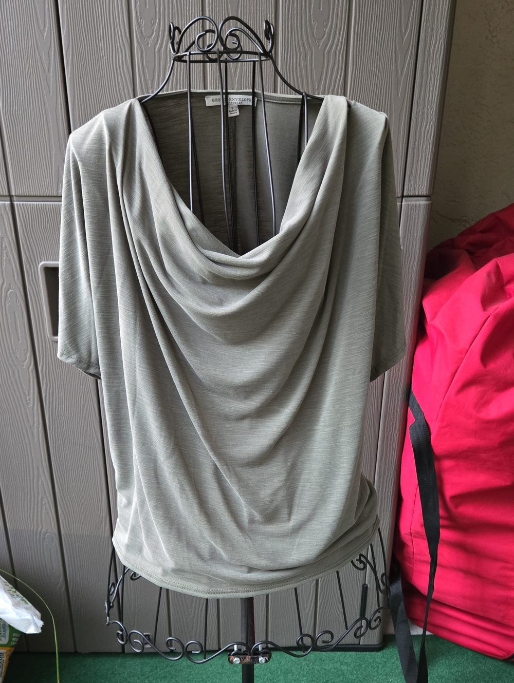 Green Envelope Olive Green Top with Label Detail